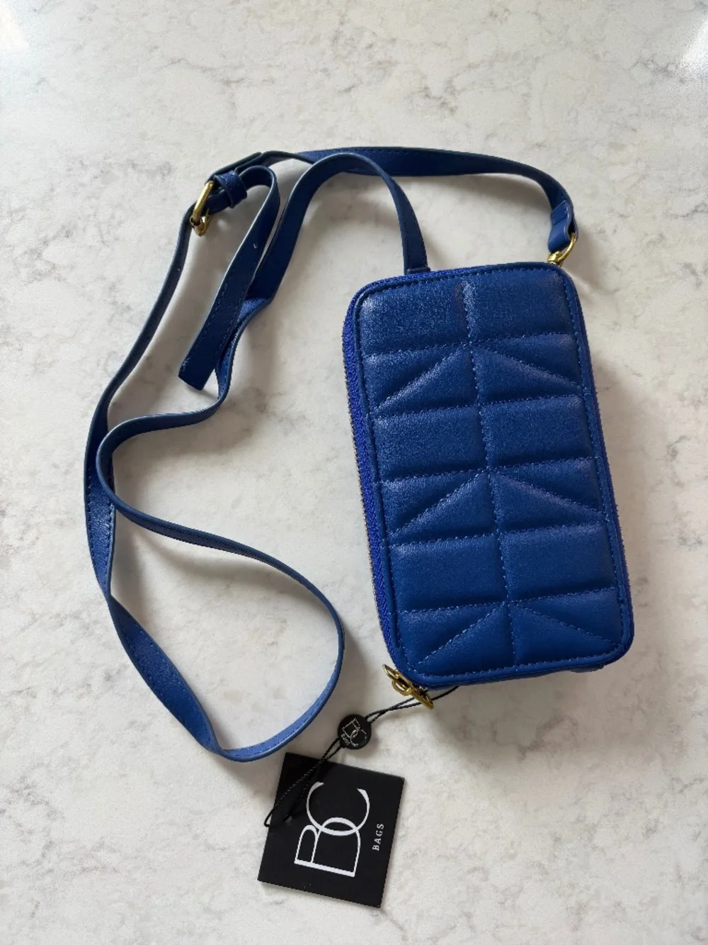 Crossbody Wallet and Phone Carrier - Cobalt Blue with Gold Hardware